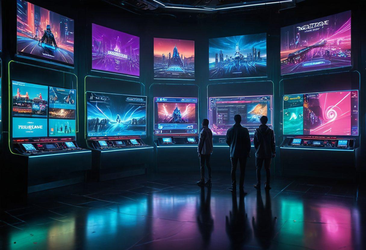 A dynamic digital landscape showcasing various betting platforms, with vibrant screens displaying live betting odds and events in real-time. Include futuristic elements like holographic interfaces and a diverse group of people engaged in placing bets. Convey an atmosphere of excitement and strategy with glowing neon colors and high-tech visuals. super-realistic. vibrant colors. cyberpunk.